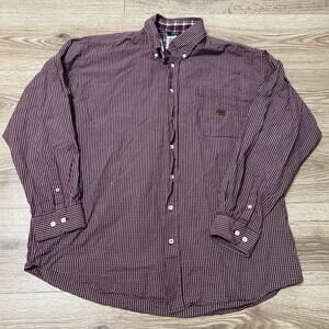 Cinch Men’s Red White Plaid Long Sleeve Collared Button Up Size Large (A43)